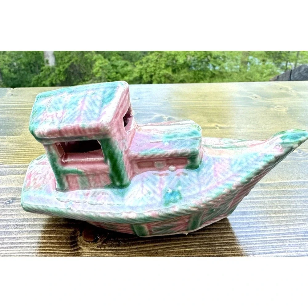 Vintage Hanaki‎ Ceramic Tugboat Aquarium Ornament Fish Tank Boat Nautical Decor